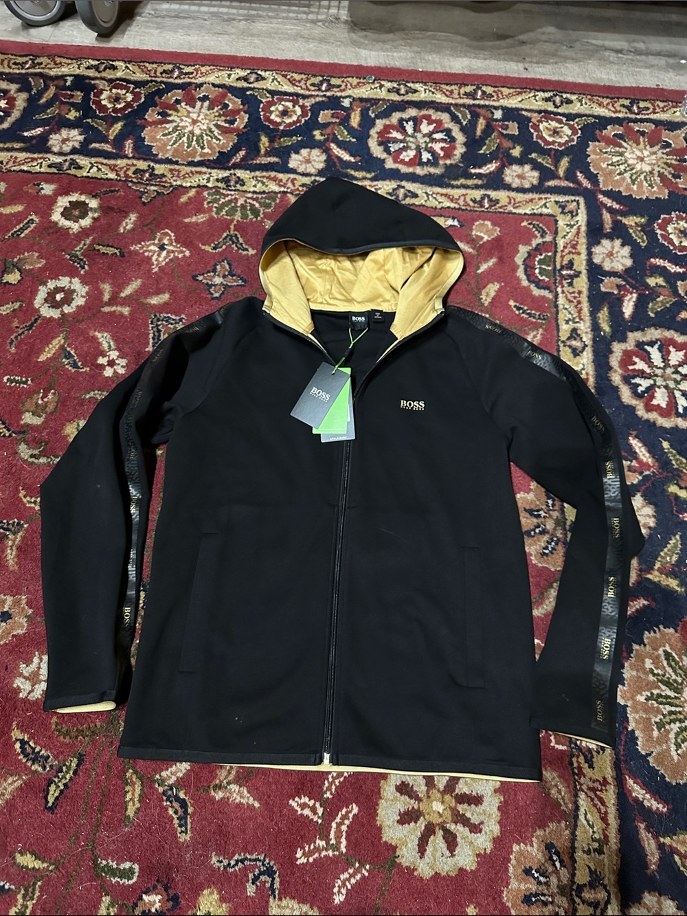 Boss Black Hoodie with Yellow Lining and Logo Trim